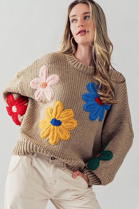 Embroidered Daisy Floral Oversized sweater