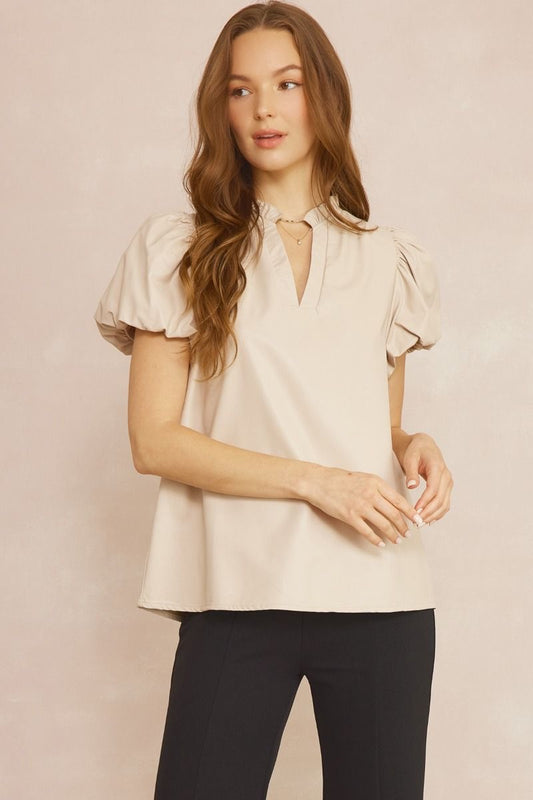 Faux leather short sleeve top