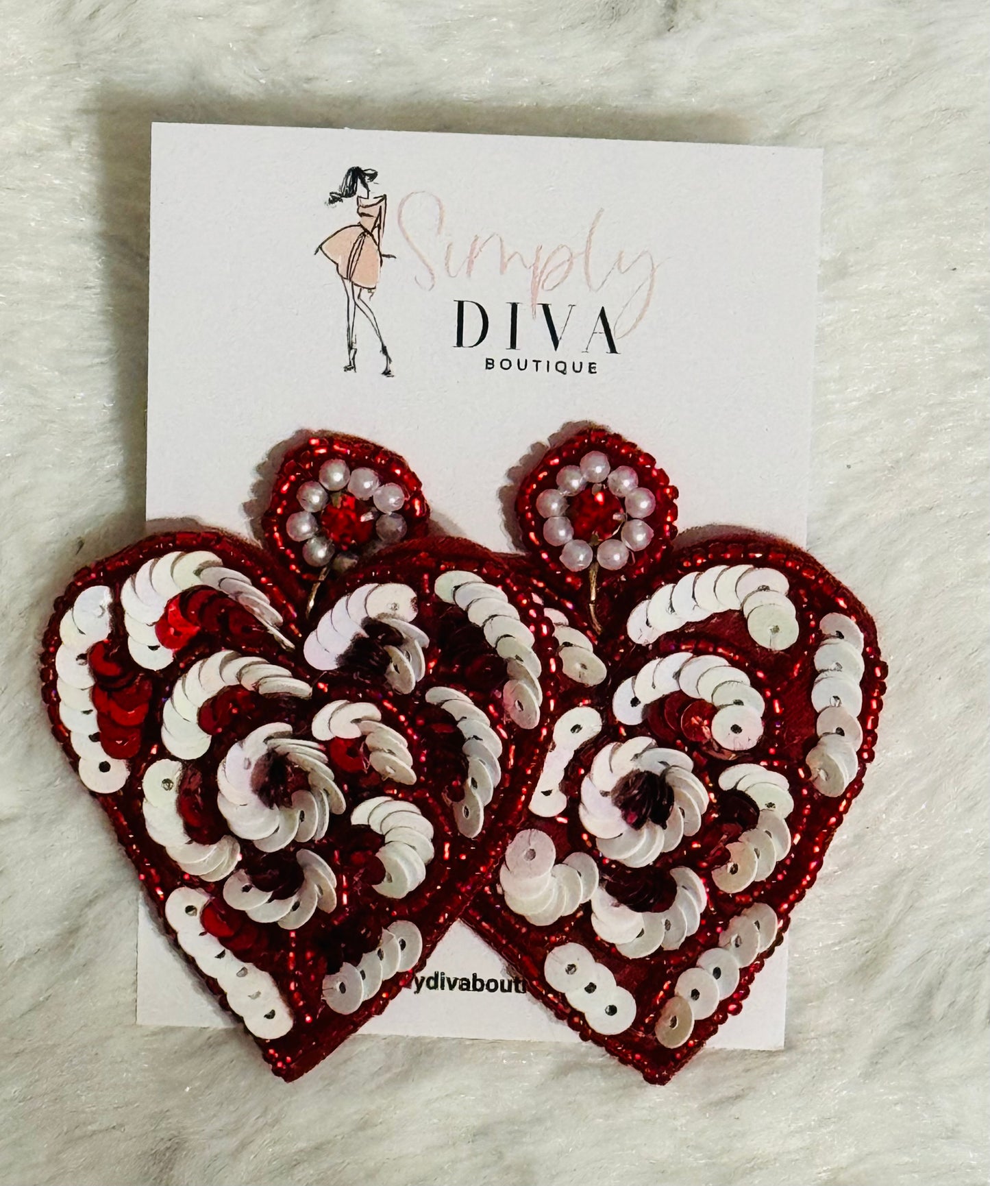 Red & White beaded heart earrings