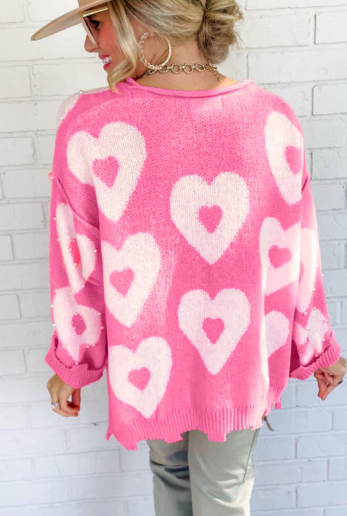 Pearl beaded heart sweater