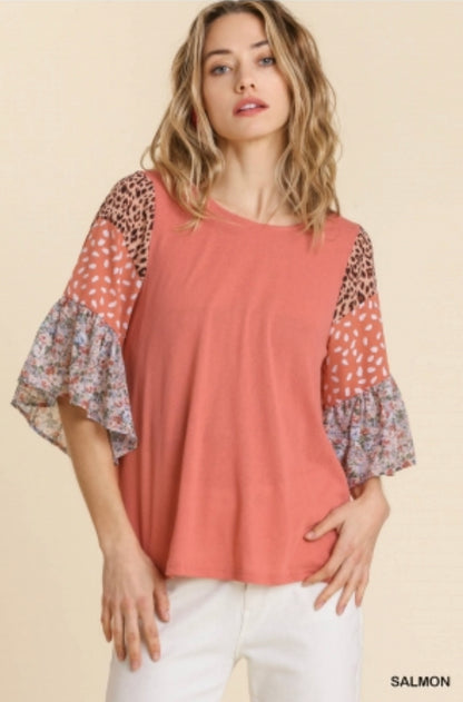 Salmon Mix Print Top