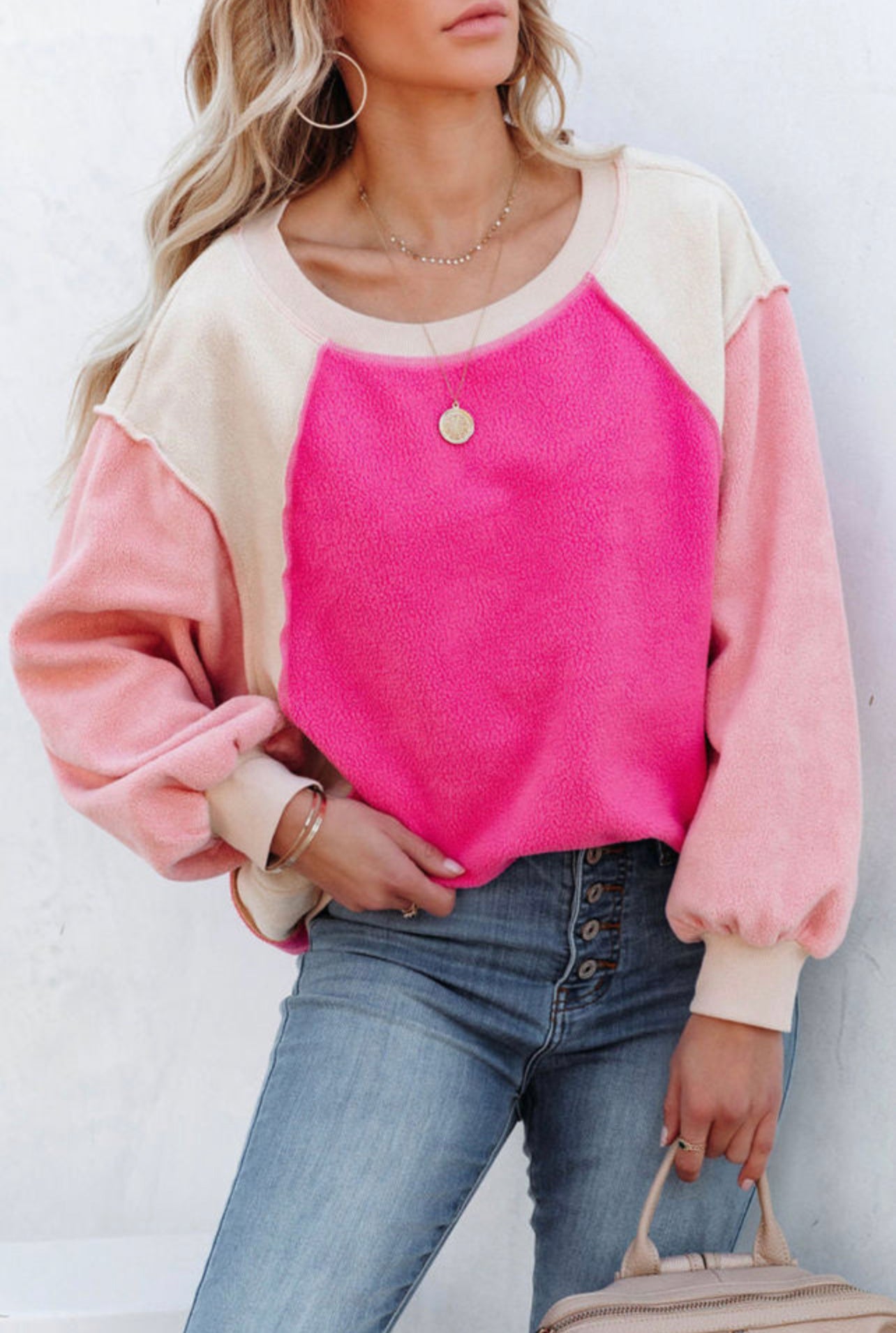 Rose color block sweatshirt
