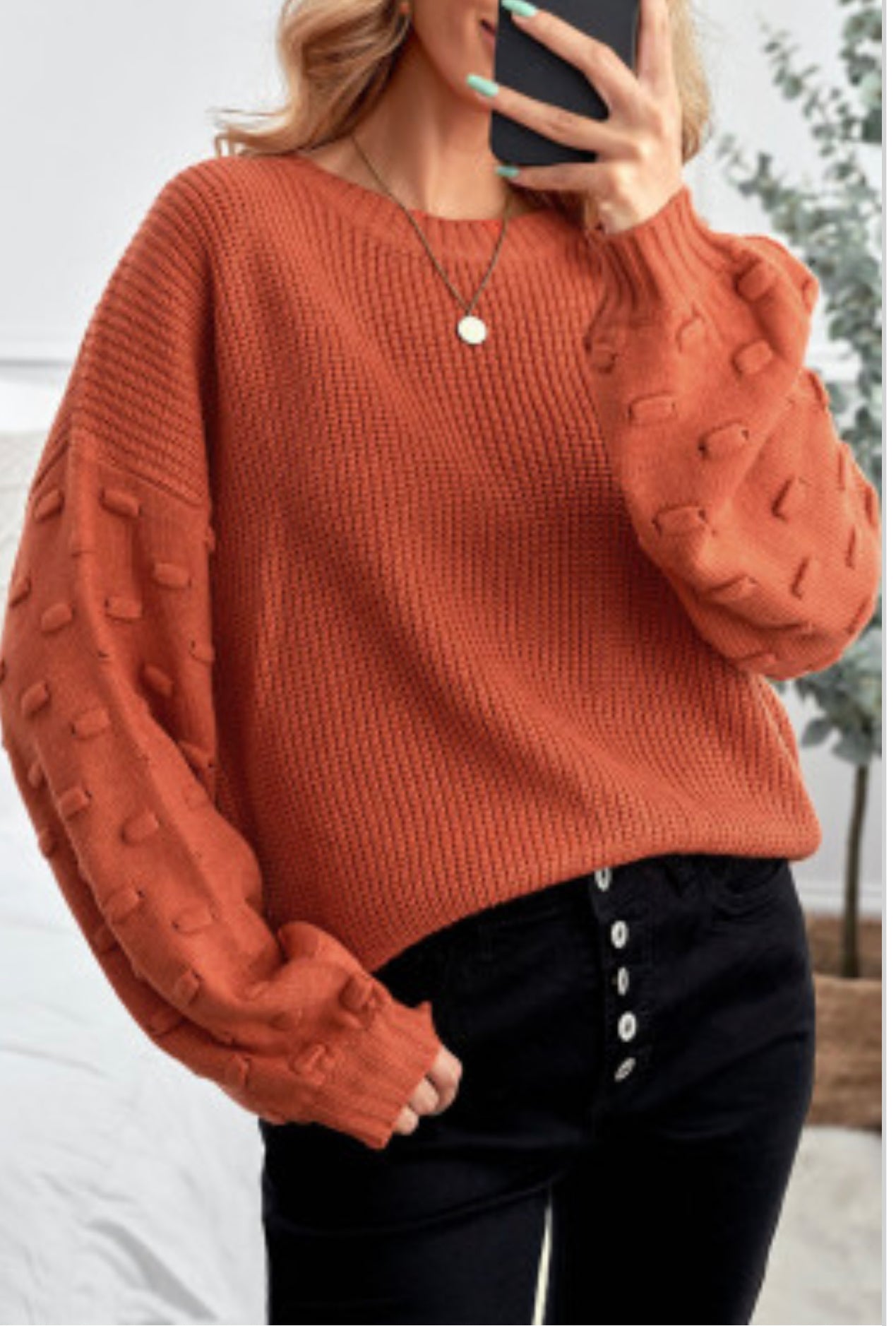 Lantern Sleeve Cropped Knit Sweater